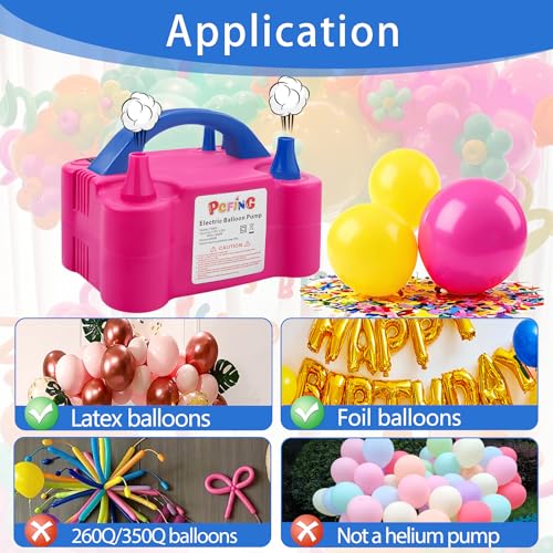PCFING Balloon Pump Electric, Portable Balloons Inflator Blower Machine with Balloon Tie Tool & Dual Nozzle