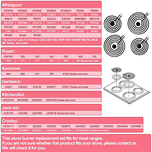 Upgraded MP22YA 4 Pack Electric Range Burner Element Unit Set, 2 x MP15YA 6" and 2 x MP21YA 8" Stove Burners Replacement f...