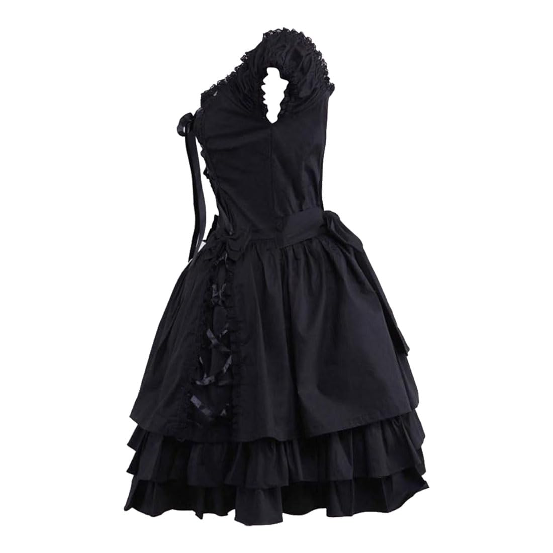 Ainclu Womens Classic Black Layered Lace-up Goth Lolita Dress L