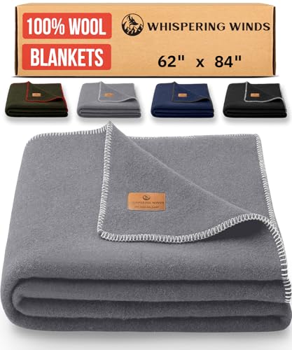 100% Wool Blanket - Premium Ultra-Soft & Warm, Twin 62"x 84" Large Size Blanket for Couch, Bed, Home, Camping & Outdoors