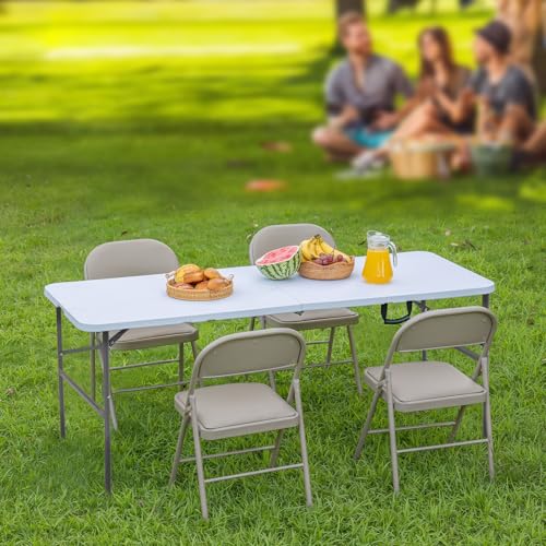 Sweetcrispy 4ft Plastic Folding Table Outdoor Indoor Heavy Duty Portable Desk with Carrying Handle for Camping Picnic Party