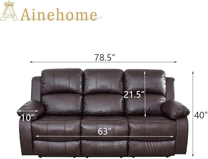 A Ainehome Living Room Furniture Set Leather Recliner Sofa Set Loveseat Chair Furniture Sofa Set for Living Room/Small Space/Rv/House/Office/Theater Seating (A-Brown Leather, Sofa(3seater))