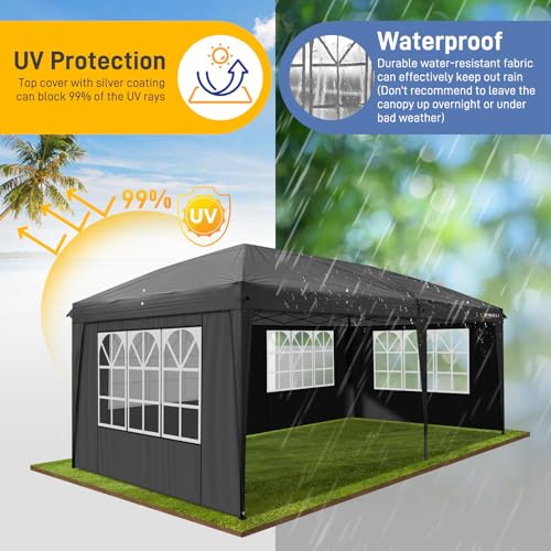 VINGLI 10x20 ft Pop Up Canopy Tent with 6 Sidewalls with Carry Bag, Outdoor Canopy Patio Event Tent Commercial Canopy(Black)