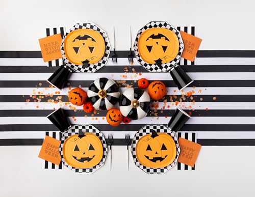 Bonjour Fête Orange Jack-O-Lantern Small Paper Party Plates | Disposable Dessert Plates | Premium Party Supplies | Hallowe...