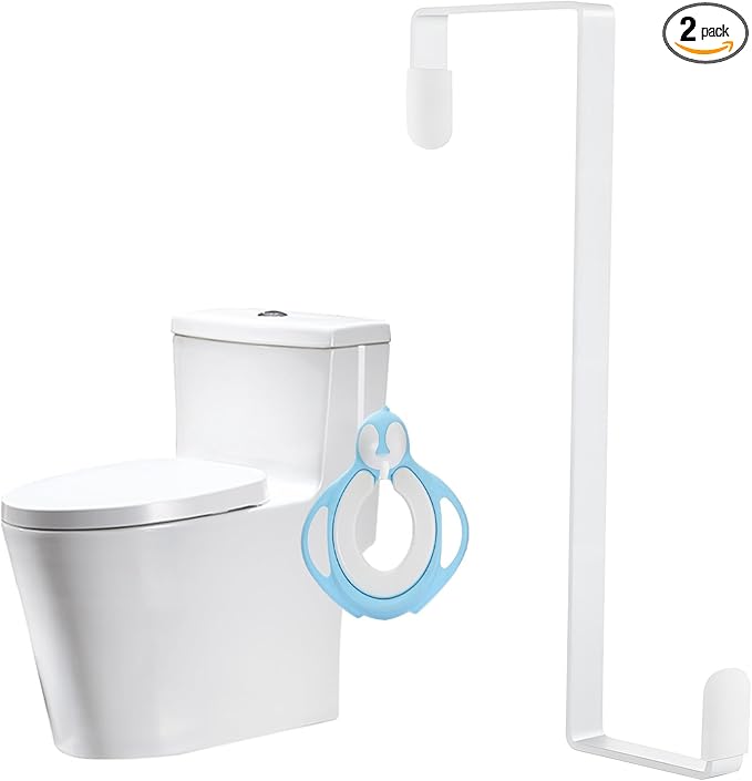 2 PCS Potty Seat Hook, Z Shaped Door Hangers Over The Door Hooks Heavy Duty Dual-Hook Organizer Hanger with Non-Slip Rubber Multifunctional for Living Room, Bathroom, Bedroom (White)