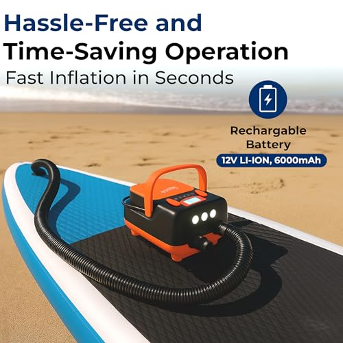 SereneLife Inflatable Paddle Board Pump Compressor - 16PSI High Pressure SUP Inflator - 12V DC Car Connector - Electric Ai...