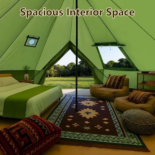 Bell Yurt Tent with Stove Jack, Waterproof Luxury 4 Season Tent 420D Oxford Cloth Green Glamping Tents for Family Outdoor ...