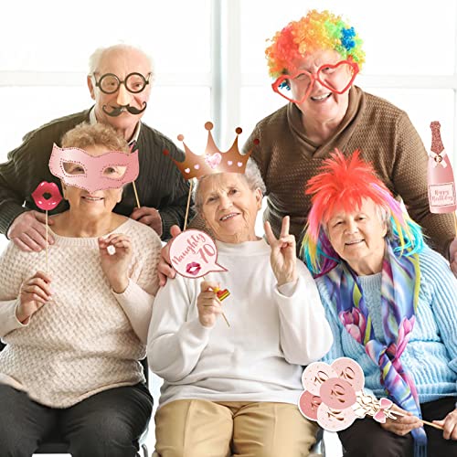 70th Birthday Party Photo Booth Props and Signs, Rose Gold 70 Birthday Party Selfie Props Kit with Sticks for Women, Seven...