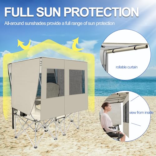 ptlsy Double Camping Chair with Canopy, Folding Two-Person Seat, Portable Outdoor Loveseat with Shade, Portable Chairs for...