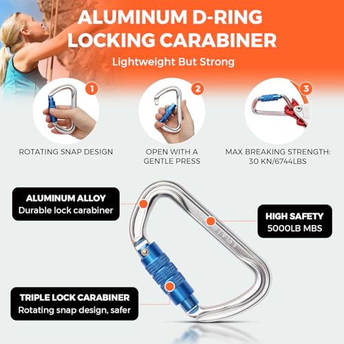 KLYTORX Tree Climbing Flipline Kit 1/2" X 12ft Wire Core - Triple Lock Carabiner Adjuster, Heavy-Duty Climbing Lanyard for...