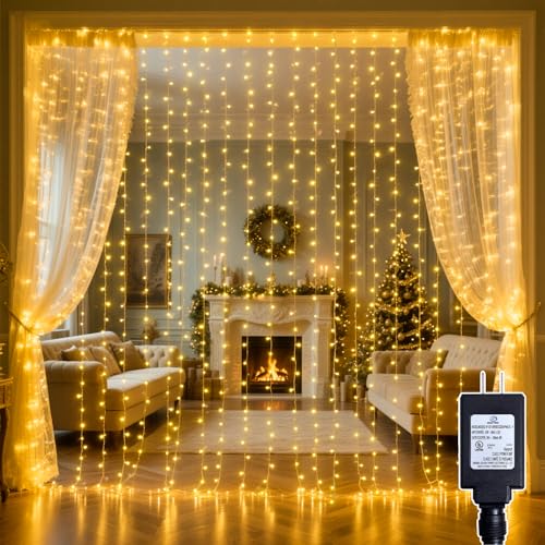 Soagrc 300 LED Curtain String Lights 9.8FT Plug in Fairy Lights with Timer and 8 Modes, Waterproof Window Wall Lights for ...