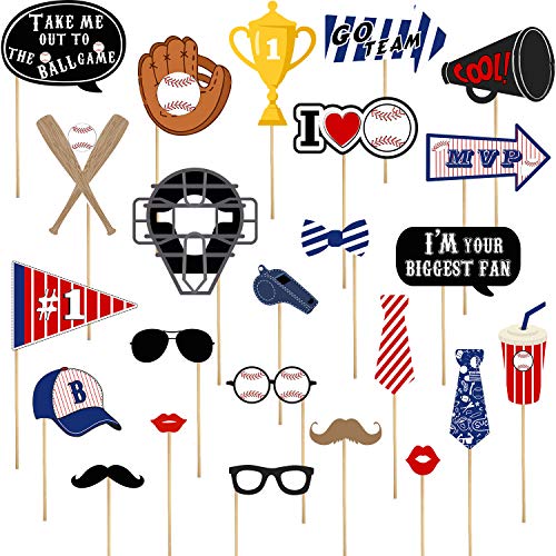 Baseball Photo Booth Props Kit Baseball Theme Party Birthday Party Supplies Trophy Tie Ball Camera Props Kit for Adults, 2...