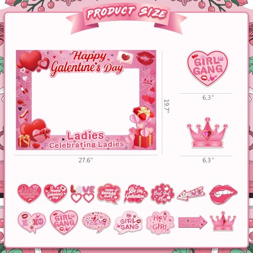 Galentines Day Decorations Photo Booth Props 16pcs Happy Galentines Day Decorations Photo Props for Party Pink Ladies Cele...