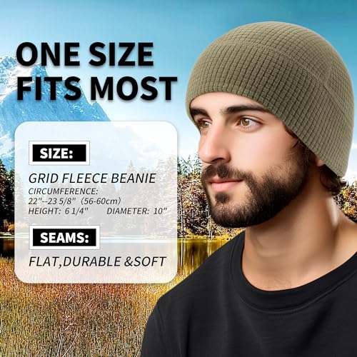 2 Pack Grid Fleece Beanie Watch Cap Waffle Tactical Beanie Multi-Season Army Military Fleece Hat, All Weather Gear