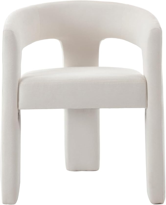 DAYALANE Modern Barrel Dining Chair, Upholstered Accent Kitchen Chair with Arms Comfy Chenille Side Chair for Living Room/Home Office/Reception, Beige Chenille