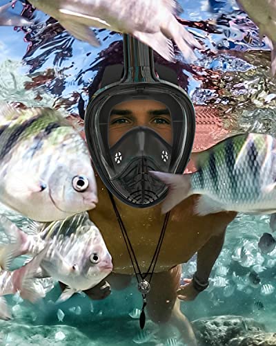 QingSong Full Face Snorkel Mask for Adults, Snorkeling Gear with Camera Mount, 180 Degree Panoramic View Snorkel Set Anti-...