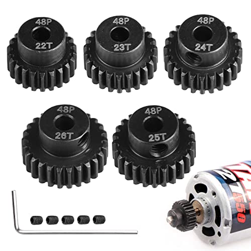 AIMROCK 5-Pack 48P RC Motor Pinion Gears Set: 22T 23T 24T 25T 26T Upgrade Parts for 1/10 RC Car 3.175mm Shaft Motor