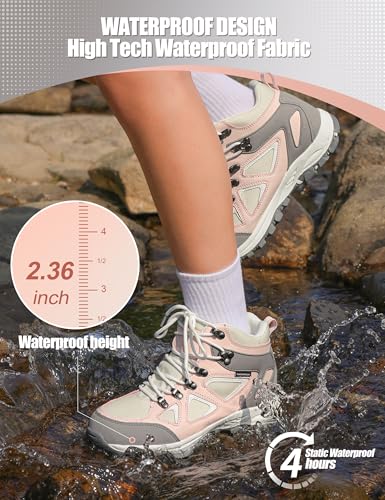 R CORD Kids Hiking Boots Waterproof Non-Slip for Outdoor Lace-Up Closure Girls Hiking Boots Durable TPR Traction Outsole K...
