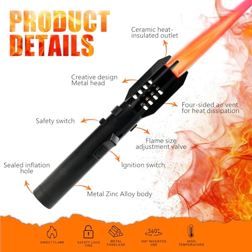 Camping Lighter, Torch Lighter, Straight Flame Bright Fire Refillable Windproof Adjustable Color with Safety Lock for Camp...