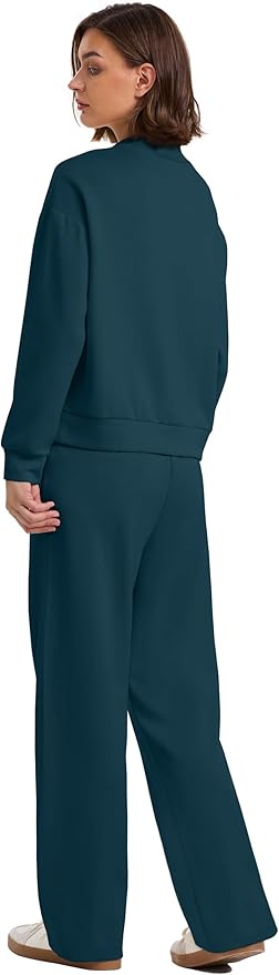 WIHOLL Two Piece Sets for Women Fall Outfits Lounge Sets Mock Neck Tops Wide Leg Pants Vacation Travel Airport Outfits