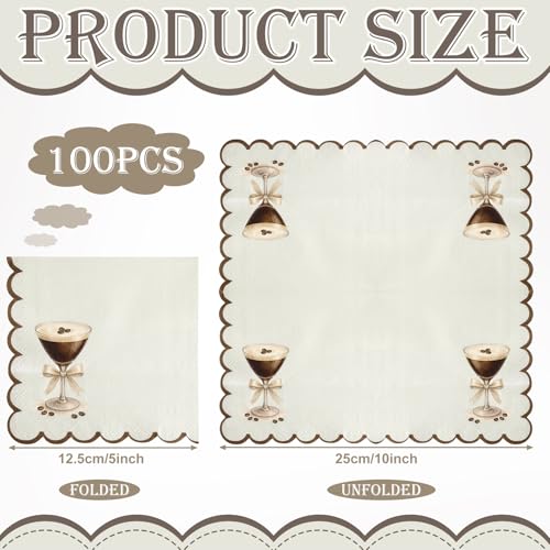 Dunzoom 100 Pcs Martini Cocktail Napkins a Tini Bit Older Birthday Decorations Scalloped Disposable Paper Napkins Espresso...