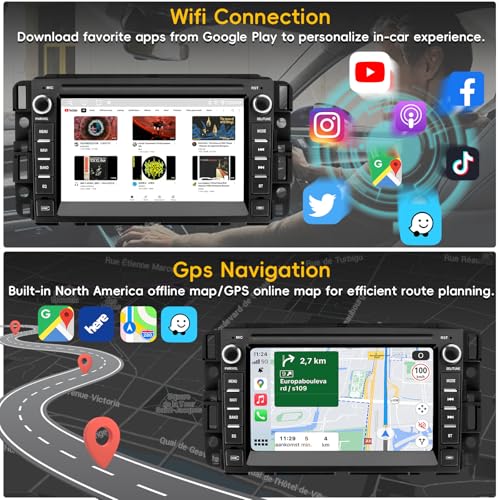 Car Radio Stereo for Chevy Silverado 2007-2014 Tahoe GMC Sierra Yukon,2+64G Android 13 Touch Screen Head Unit with CarPlay...