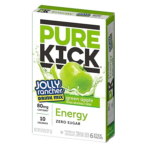 Pure Kick Singles To Go, Jolly Rancher Energy Drink Mix, Variety Pack, 3 Boxes Blue Raspberry 3 Boxes Green Apple (36 Sing...