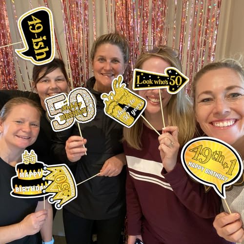 50th Birthday Photo Booth Props for Women & Men, Black Gold Adult 50th Birthday Photo Booth Props, Cheers to Fifty Birthda...