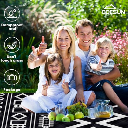 ODESUN 80"x60" Waterproof Picnic Blanket Large Outdoor Camping Blanket Foldable Picnic Camping Blanket Thicker Machine Was...