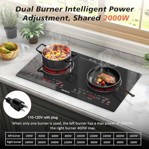 Karienvir 2 Burner Electric Cooktop 110v, 2000W Electric Stove Top Countertop & Built-in, Plug-in Electrics Cooktop 24 Inc...