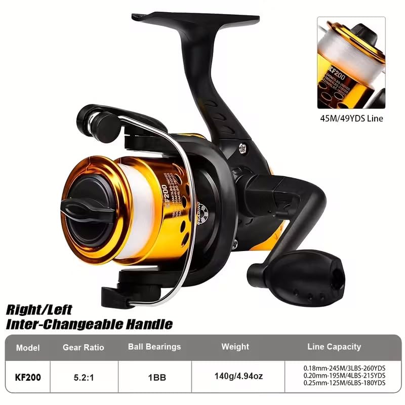 1pc Fishing Reel Gear Ratio 5, 2:1 Spinning Reel with Fishing Line Portable Angling Supplies