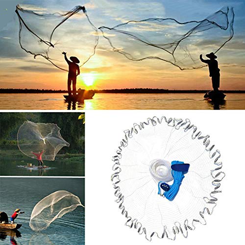 Yeahmart American Saltwater Fishing Cast Net for Bait Trap Fish 3ft/4ft/5ft/6ft/7ft/8ft/9ft/10ft Radius Casting Nets with ...