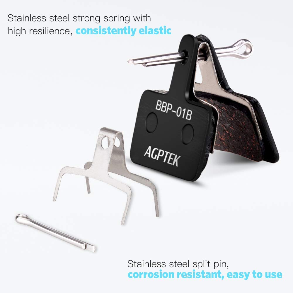 AGPTEK Bike Brake Pads, High-Performance Brake Pads, Disc Brake Pads & Spring (Semi-Metallic) for Mountain Bike Disc Brakes, 2 Pairs Bike Pads, Compatible with TRP Tektro Shimano Deore Br