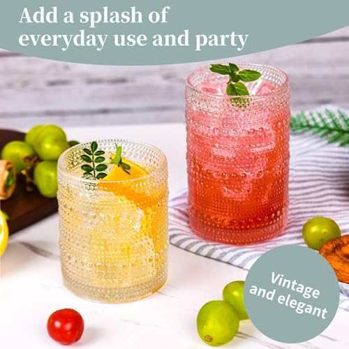 JPPSUJJ Vintage Hobnail Drinking Glasses Set of 8，15 oz Highball Glasses & 12 oz Cocktail Glasses，Drinkware Kitchen Glasse...