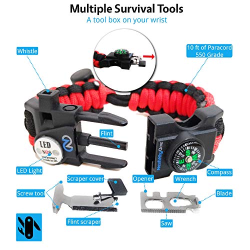 Nexfinity One Survival Paracord Bracelet - Tactical Emergency Gear Kit with SOS LED Light, 550 Grade, Adjustable, Multitoo...