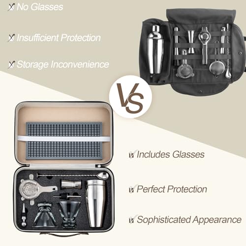 USEEKRIL Travel Martini Kit with 2 Glasses,Travel Bartender Kit with Case Recipe Cards, Cocktail Shaker Set for Cocktail M...