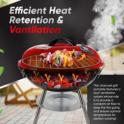 Gas One – 14-inch Portable Barbecue Grill with 3-Point Locking Lid for Heat Preservation – Dual Venting System – Small Cha...