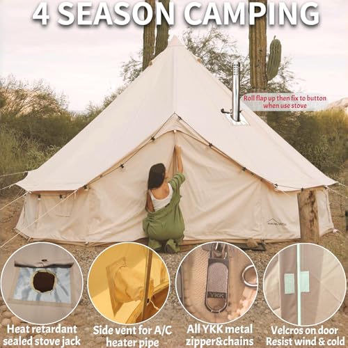 DANCHEL OUTDOOR B5PRO 4 Season Canvas Tent with Stove Jack Camping, Waterproof Bell Tent with AC Port Yurt All Year Livin...