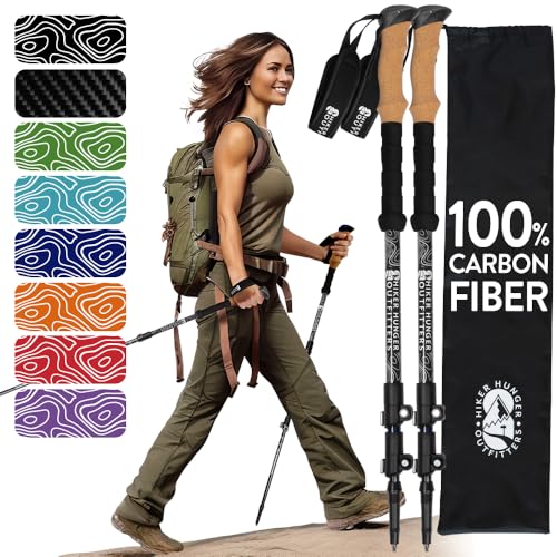 100% Carbon Fiber Trekking Poles by USA Brand - Ultra Strong Lightweight Collapsible Hiking Poles with Cork and EVA Foam G...
