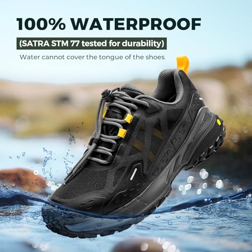 FitVille Men Waterproof Hiking Shoes Extra Wide Walking Shoes Slip-Resistant Trekking Trainers All-Terrain Quick Lace Snea...
