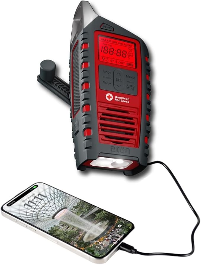 Eton Odyssey Multi-Powered All-Band Bluetooth Emergency Radio with RDS, Red