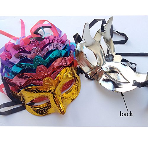 Arlai Pack of 12, Gold shining plated party mask wedding props masquerade mardi gras mask