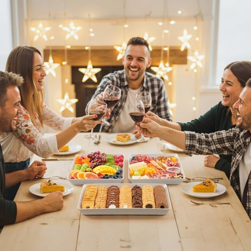 Lifewit 6 Pcs Plastic Serving Platter for Party, 16" x 12" White Trays for Serving Food, Reusable Extra Large Platters for...