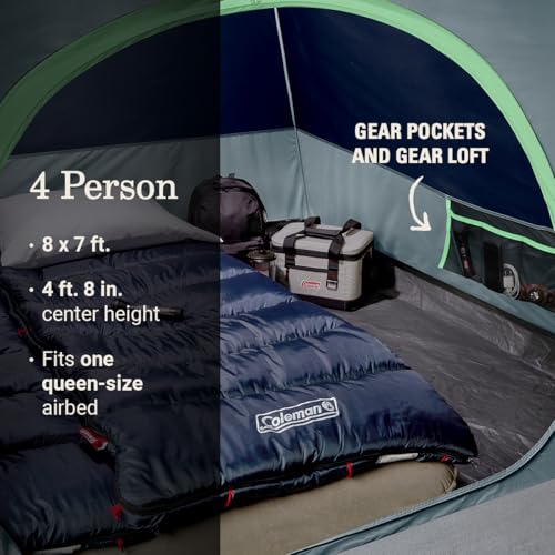 Coleman Skydome Tent with LED Lights & 5-Minute Setup, Weatherproof 4-Person Tent with Overhead Lighting, Made of PFAS-Fre...