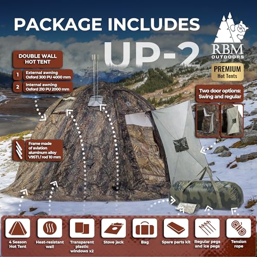 Rbm Outdoors Hot Tent with Stove Jack, Easy Setup 4 Season Winter Tents for Camping, Cold Weather Wall Double Layer Waterp...