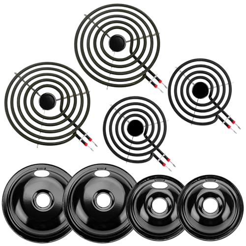 5304430149 5304430150 Black Porcelain Drip Pan Set & MP22YA Electric Range Burner Element Unit Set by Cenipar-Compatible w...