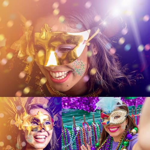 MEICOLY Purple and Gold Face Body Glitter Set, Mardi Gras Face Glitter,Mardi Gras Outfit for Women Kids,Mardi Gras Accesso...