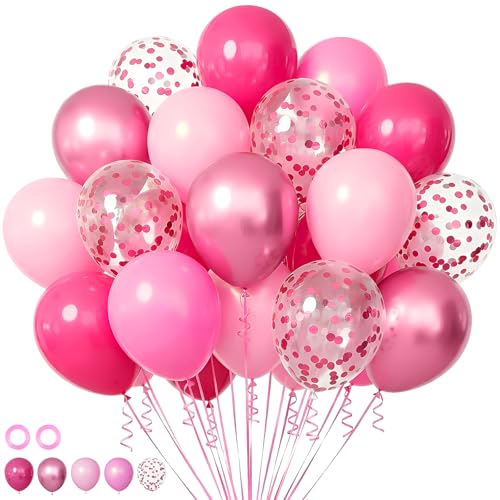 Pink Birthday Party Balloons Decorations - 32pcs 12inch Pink Princess Balloons with 29inch Bow Foil Balloon for Boys Girl...