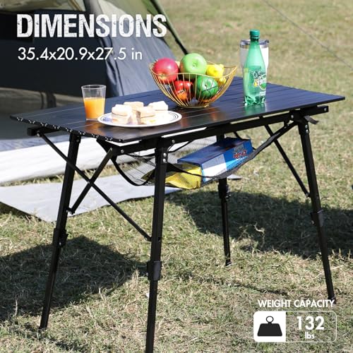 PORTAL Camping Table Foldable Portable with Adjustable Legs, Aluminum Folding Table Roll Up Table with Carrying Bag for Ou...
