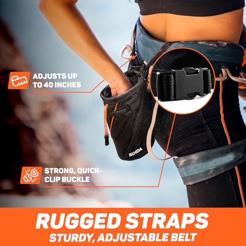 Chalk Bag for Rock Climbing - Rock Climbing Gifts Gear Accessories - Quick-Clip Belt, Large Zippered Pockets & Brush Holde...